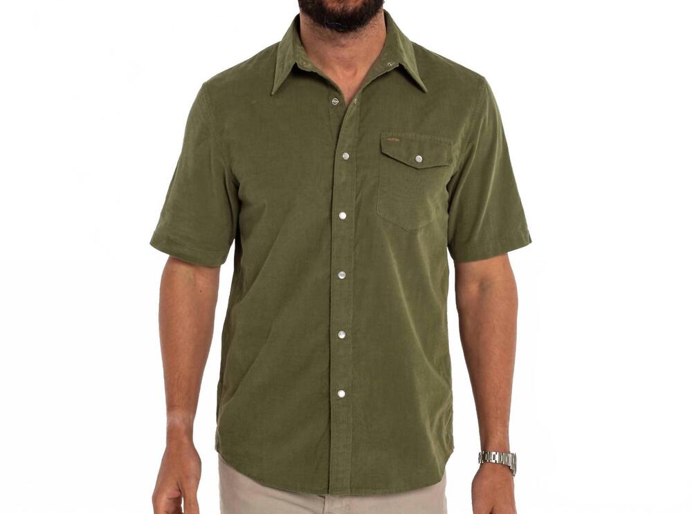 NEW CRIQUET men's short sleeve corduroy pearl snap shirt in sage
